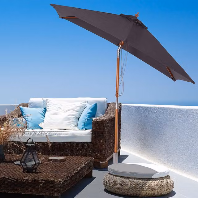 Outsunny Wooden Market Parasol Umbrella with Grey Polyester Canopy