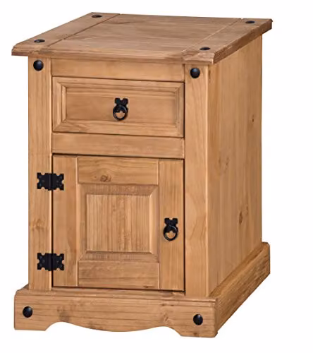 Mercers Furniture Corona Medium Brown Solid Wood Pine Bedside Cabinet with 1 Door and 1 Drawer