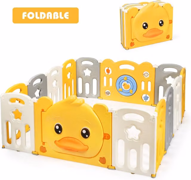 Costway Foldable Kids Indoor Playpen Fence in Yellow