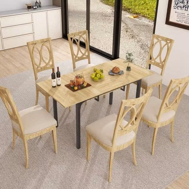 EONLION Brown Extendable Wooden Dining Table with Butterfly Leaf, W/D/H: 100 x 100 x 75 cm
