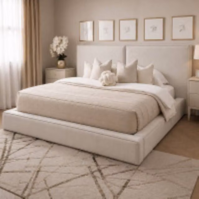 Stratus Interiors Tempa Modern White Velvet Upholstered Platform Bed with Gas Lift Ottoman Storage, W/D/H: 140 x 200 cm