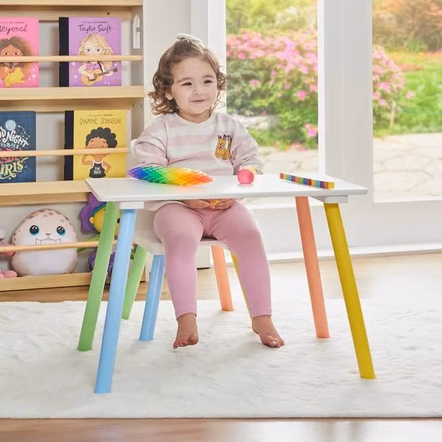Liberty House Toys Kids Rainbow Table and Chair Set in White and Multicolour