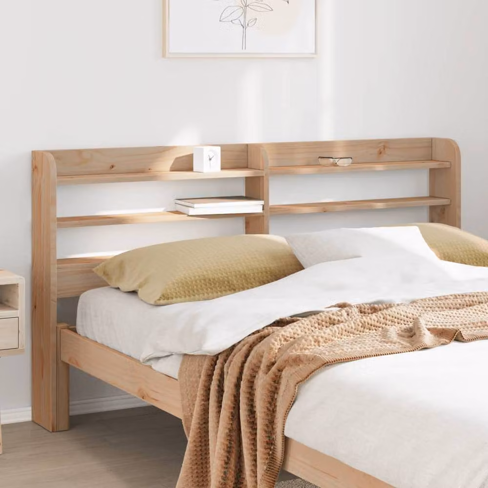 Berkfield Home Solid Wood Pine Headboard with Integrated Shelves in Natural – 2