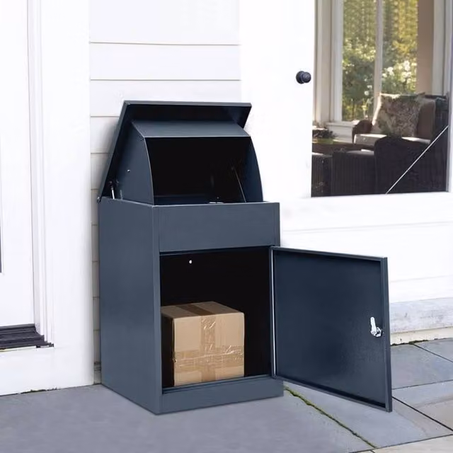 FLAVORA Lockable Wall Mounted Steel Parcel Delivery Drop Box in Black – 1