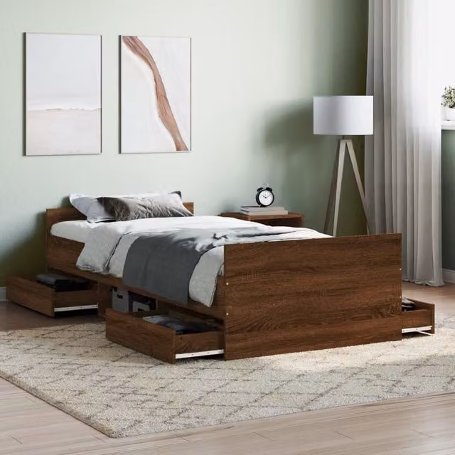 Berkfield Home Modern Bed Frame with Headboard and Footboard in Brown Oak, W/D/H: 90 x 200 cm