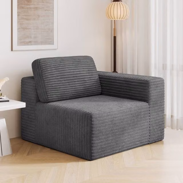 Dprodo Corduroy Modular Sofa, Right Seat Only, Grey, W/D/H: 101 x 101 x 82 cm