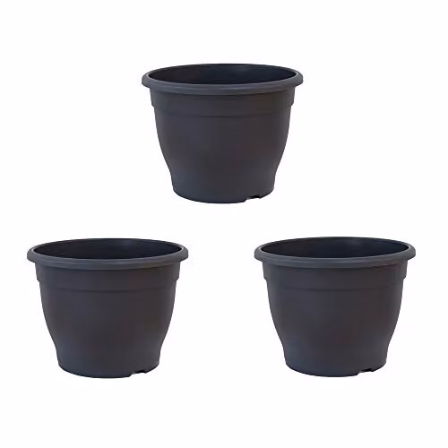 Thompson and Morgan Dark Grey Plastic Patio Plant Planters, Diameter: 32 cm (Set of 3) – 1