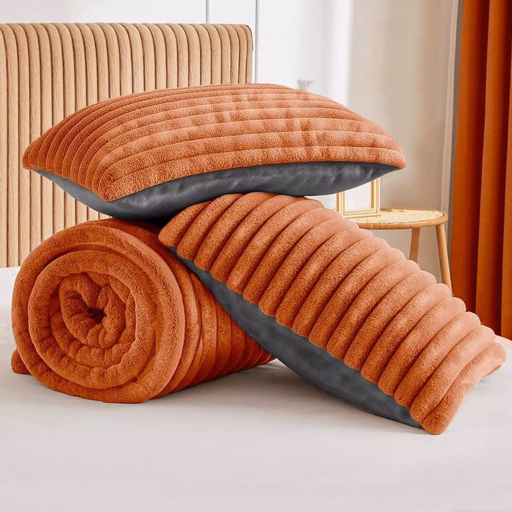 Velosso Jumbo Cord Faux Fur Duvet Cover and Pillowcase Set in Orange, W/D/H: 140 x 200 cm – 3