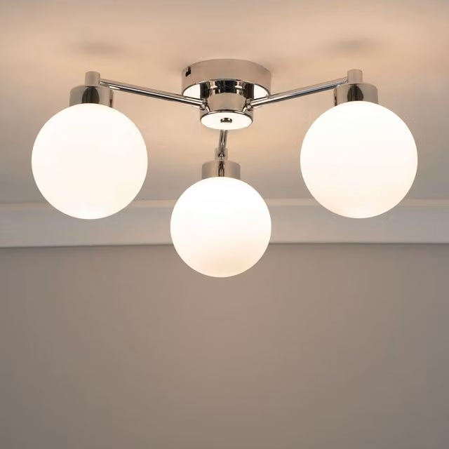 ValueLights Jonah 3 Arm Globe Ball Shade Flush Ceiling Light in Chrome – 1