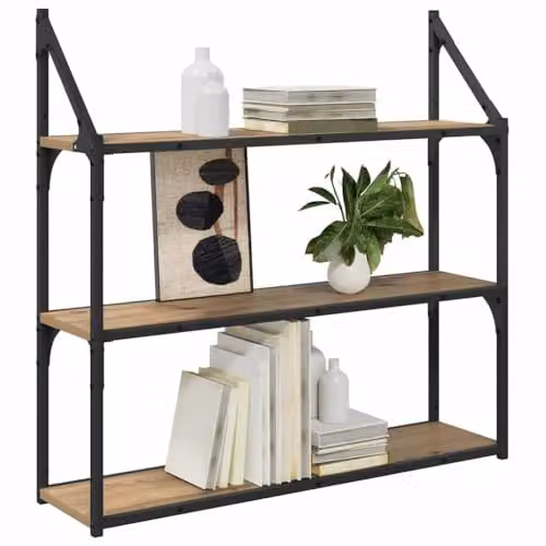 vidaXL Wall-Mounted Artisan Oak Wall Shelf, Brown, W: 80 cm, D: 21 cm, H: 78.5 cm