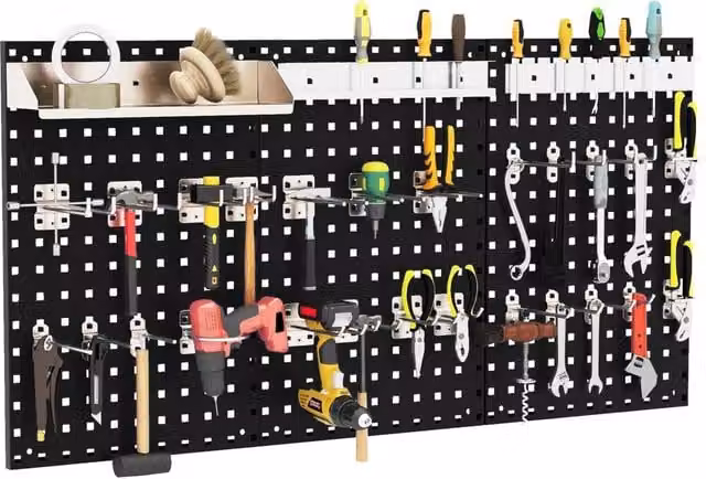 Gymax Wall-Mounted Metal Pegboard Tool Organizer Kit in Black with 28 Hanging Hooks – 1