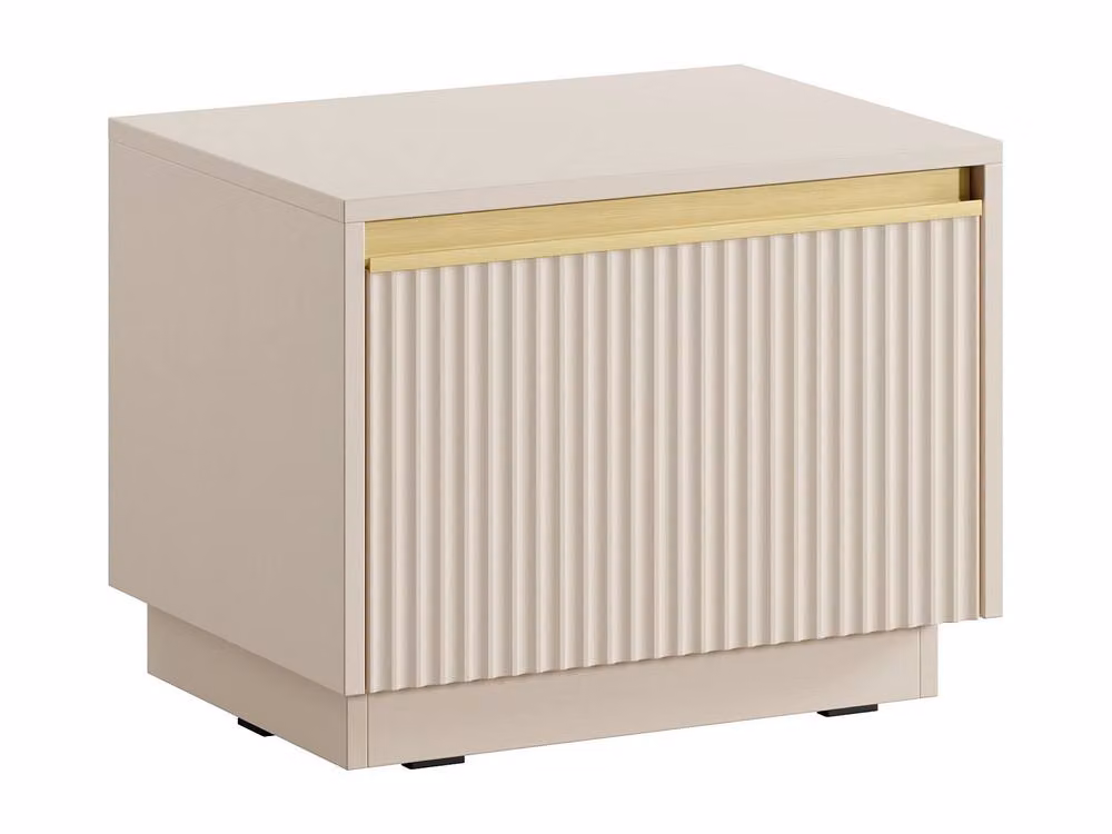 POSINIA Modern 1-Drawer Bedside Table in Beige and Gold MDF and Metal – 2