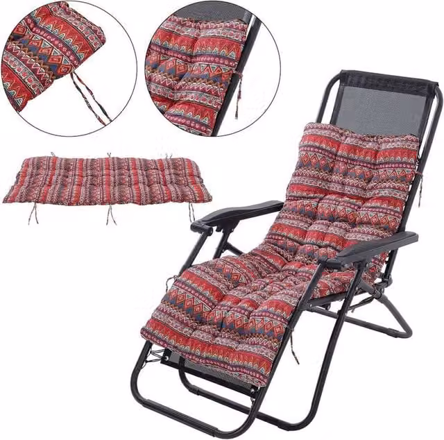 VOGREX Red Ethnic Style Sun Lounger Cushion, W/D/H: 48 x 125 x 8 cm – 1
