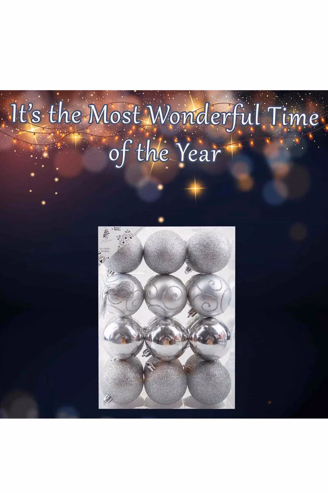 VFM e-Store Silver Christmas Bauble Hanging Tree Ornaments, Pack of 24, Diameter: 6 cm – 3