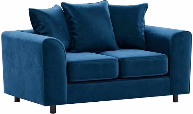 Furnishings For Less UK Brooklyn 2 Seater Blue Plush Velvet and Foam Scatter Back Sofa – 1