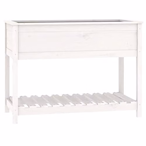 vidaXL White Pine Wood Planter with Shelf, W/D/H: 111.5 x 54 x 81 cm – 1