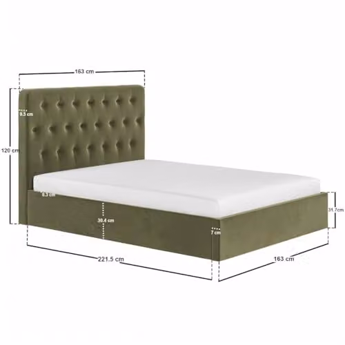 Flair Furnishings Marley Buttoned Chesterfield Ottoman Bed in Green Velvet, W/D/H: 160 x 200 x 132 cm – 2