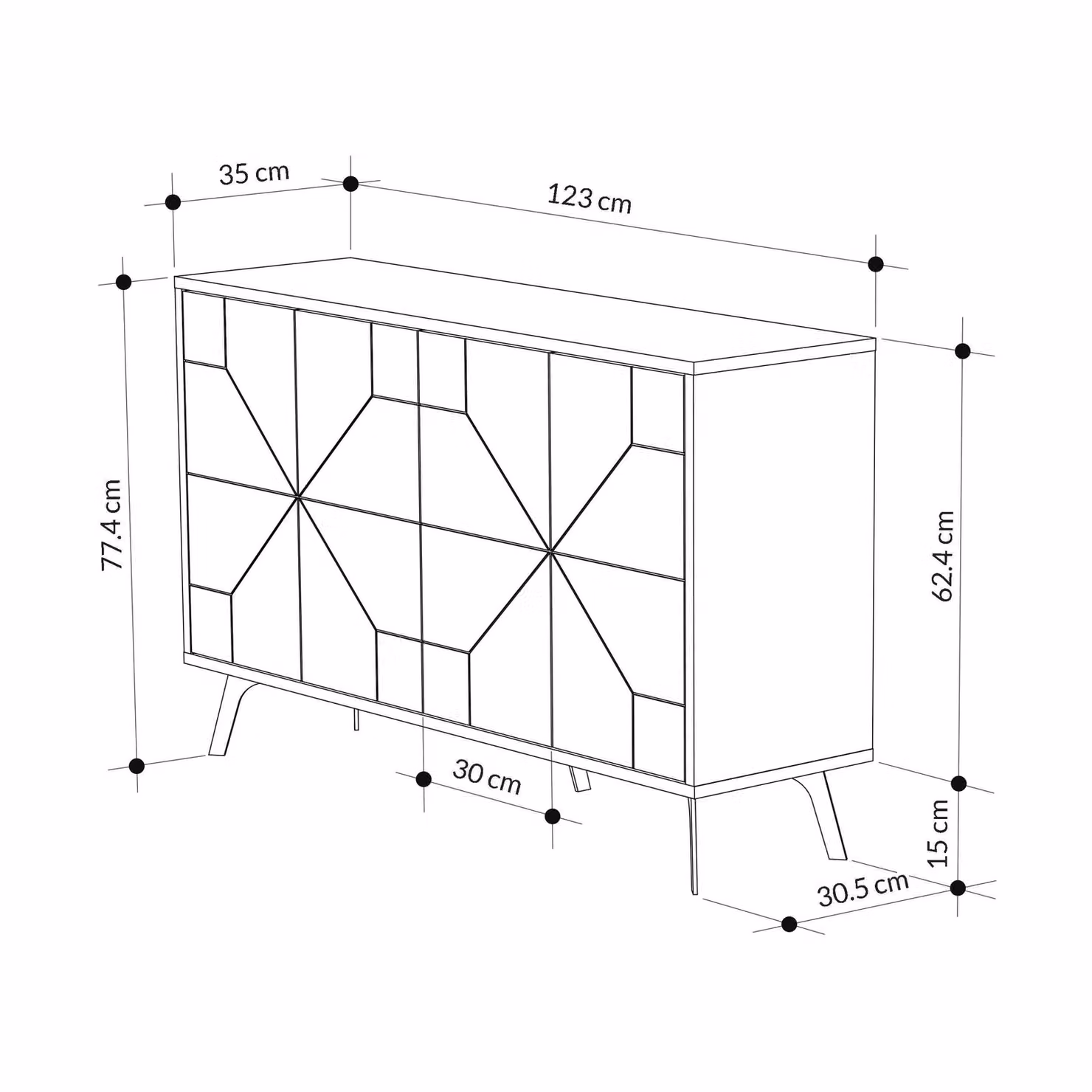 Decortie Dune Modern Four Door Sideboard in Gold with Metal Legs, W: 123 cm – 2