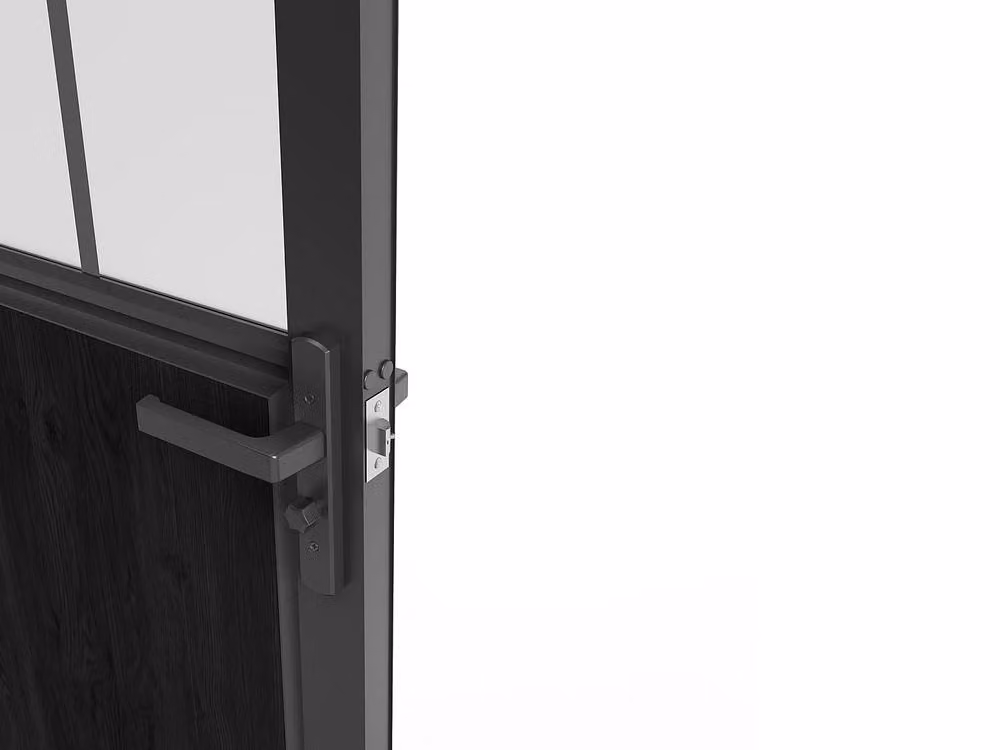 Vente-unique Reversible Industrial Swing Block Door in Black Aluminum and Frosted Tempered Glass – 6