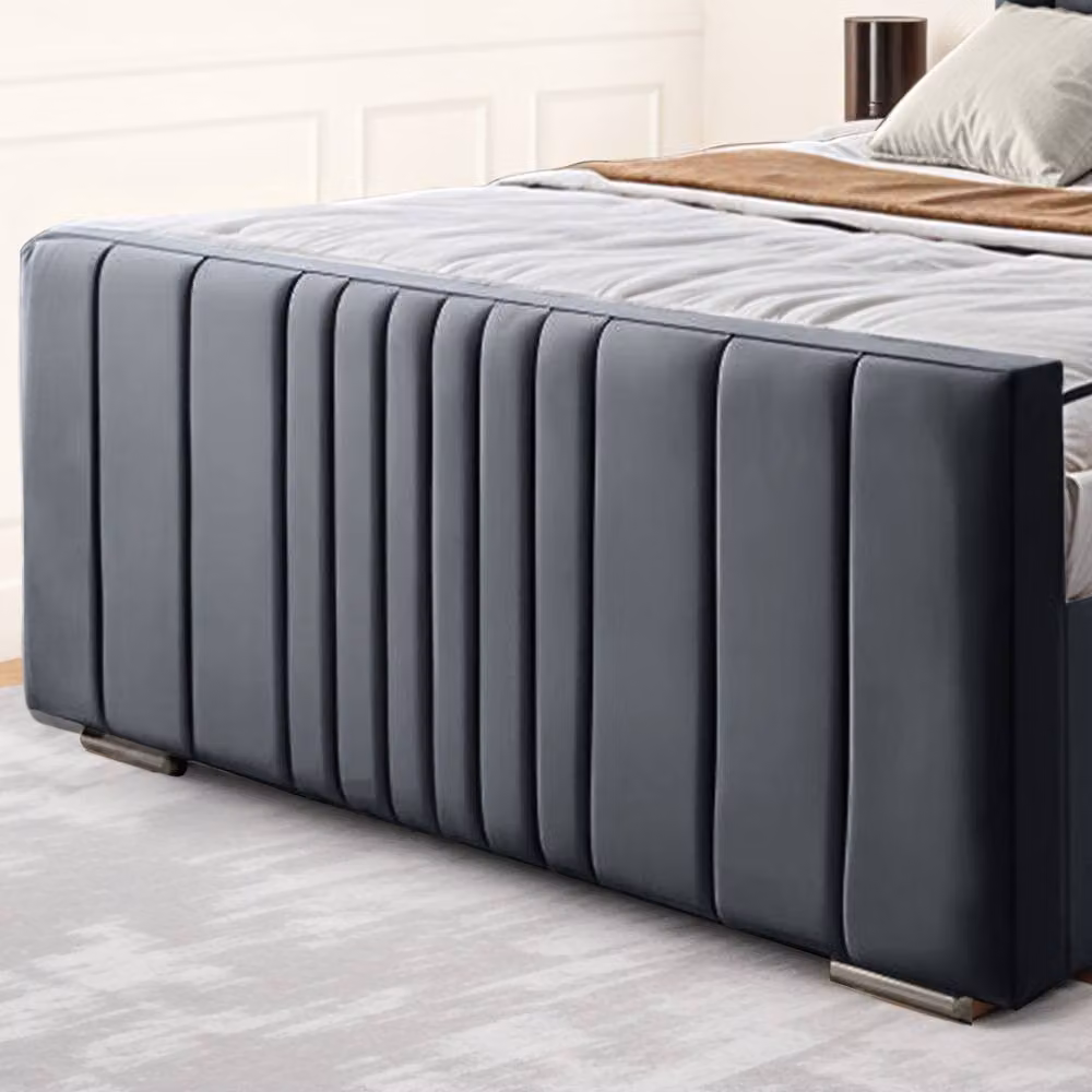 UK Bed Furniture Balmoral Wingback Ottoman Gas Lift Upholstered Bed with 48 inch Headboard in Charcoal Grey, Size: Super King – 3
