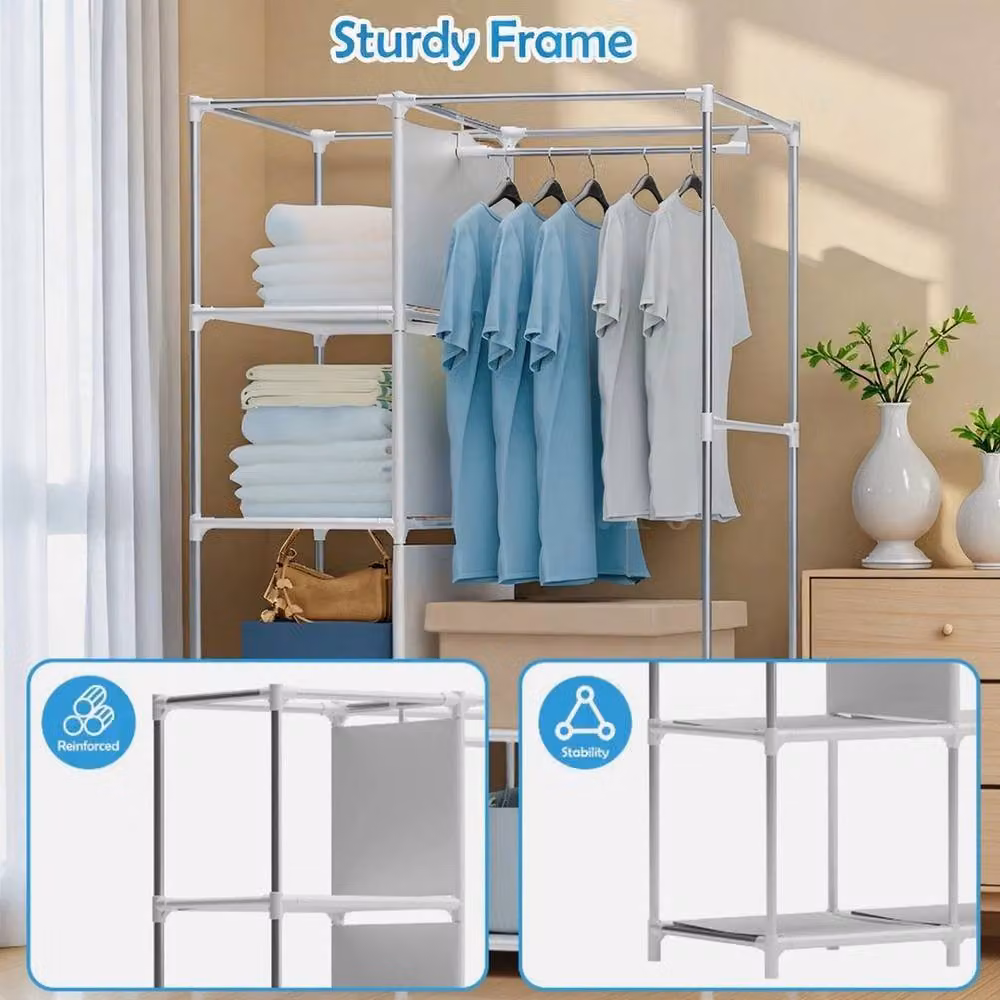 FLAVORA Grey Wardrobe with Hanging Rail and Internal Shelves for Clothes Storage – 2