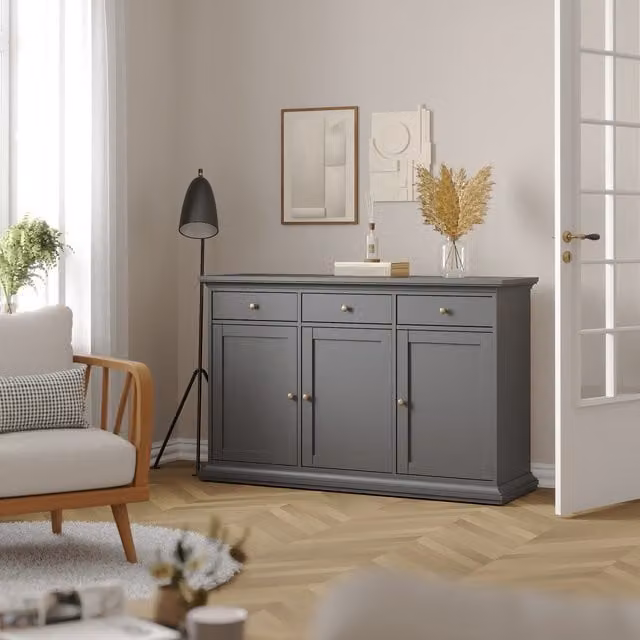 Furniture To Go Paris Sideboard with 3 Doors and 3 Drawers in Grey