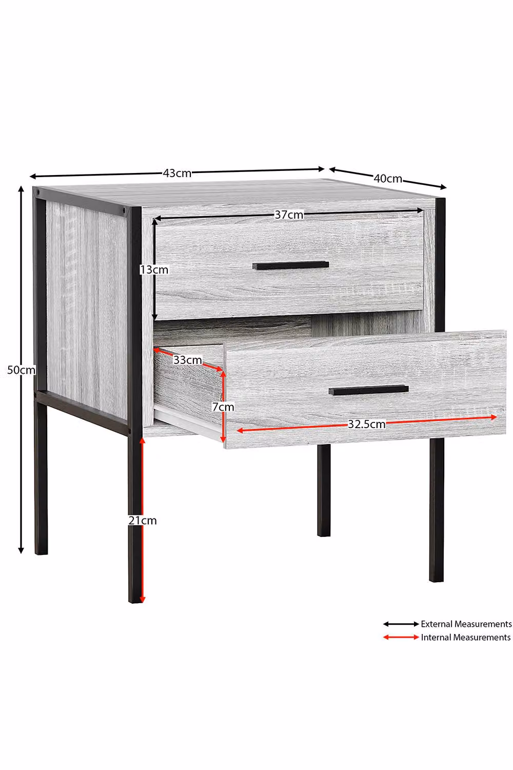 HD Designs Brooklyn 2 Drawer Chest of Drawers in Grey Industrial Wood and Metal Bedroom Furniture – 3