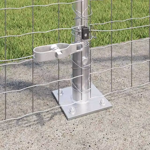 vidaXL 7-Piece Galvanised Steel Round Fence Posts with Bolt-Down Base Plates in Silver, Height: 88.5 cm, Diameter: 3.2 cm