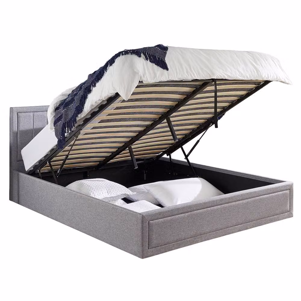 Aspire Camden Grey Linen Upholstered Ottoman Storage Bed with Quilted End and Lift Up Base, King Size (180 x 200 cm) – 3