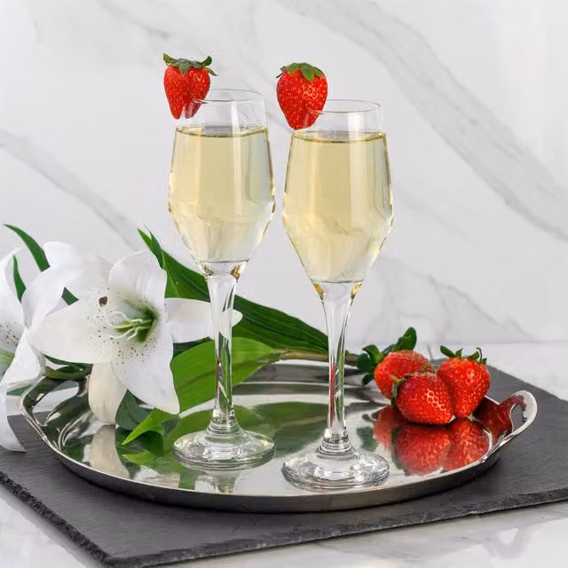 LAV Ella Champagne Flutes, 230ml, Pack of 6, Transparent Yellow Glass