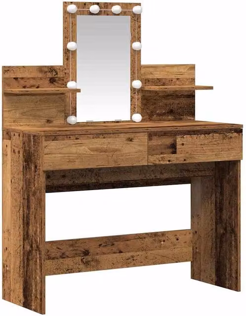 Berkfield Home Hollywood LED Dressing Table with Mirror in Brown Rustic Wood