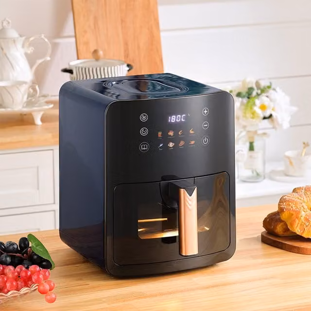 Livingandhome 5L Hot Air Oil Free Air Fryer with 8 Presets and Touch Screen, Black and Transparent