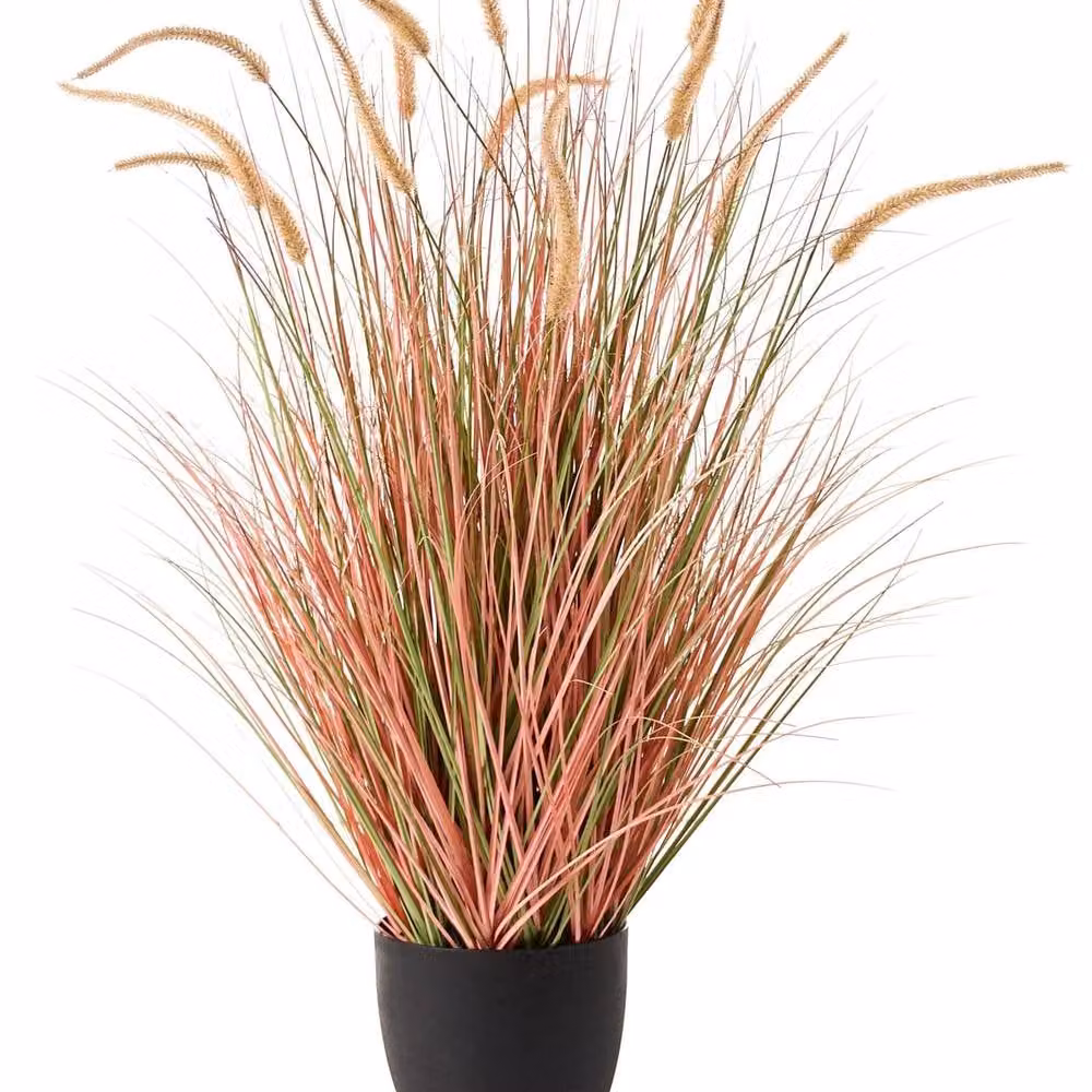 Wyld and Coco Artificial Potted Reed Flower in Green and Orange, Height: 120 cm – 1