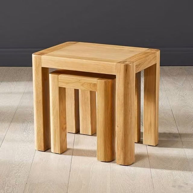 FORGEVIO Nest of 2 Modern Oak Living Room Tables in Brown and Beige