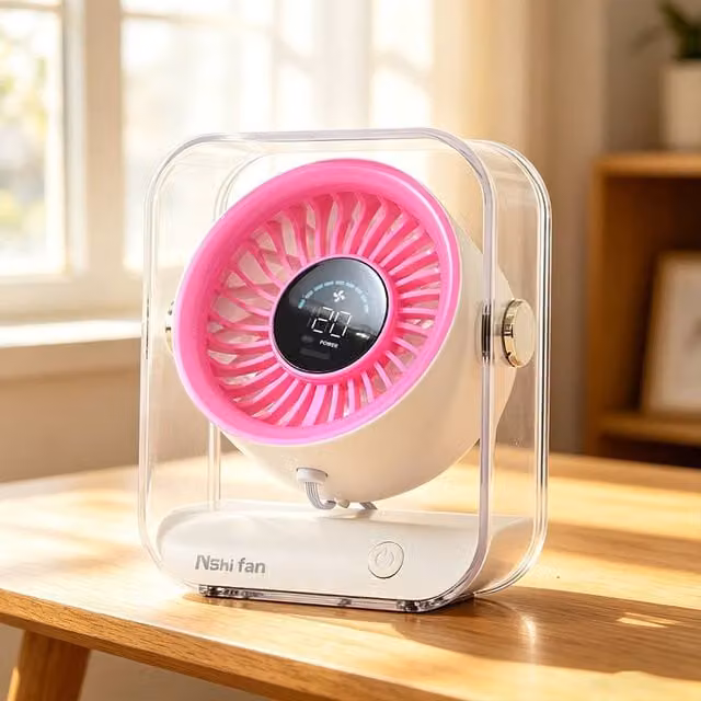 Quipulse Portable Rechargeable Desktop Cooling Fan with Digital Display, Pink – 1