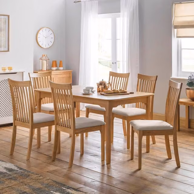 Julian Bowen Ibsen Pair of Scandinavian Dining Chairs in Beige Fabric and Wood