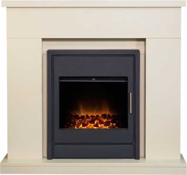 Adam Fires & Fireplaces Lomond Fireplace in Pure White and 39 Inch Alta Electric Fire in Black