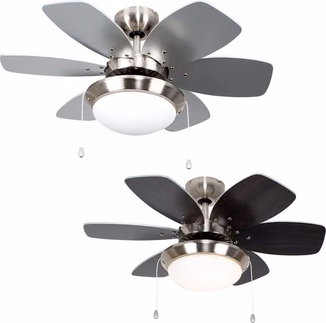 ValueLights Modern Chrome Ceiling Fan with Light and Pull Chain, Silver, Diameter: 76.2 cm