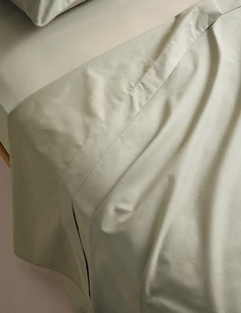 M&S Body Sensor Breathable Cooling Cotton Flat Sheet, Green, W: 90 cm, L: 190 cm