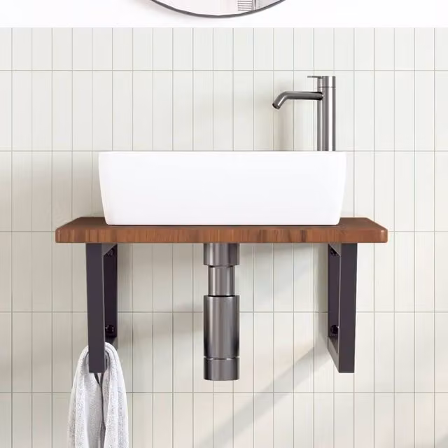 Berkfield Home Elegant Wall Mounted Basin Shelf in Brown Oak and Black Steel