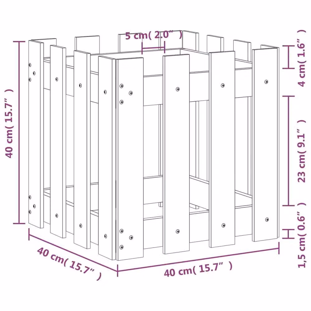 Berkfield Home Beautiful Garden Planter with Fence Design in Black, W/D/H: 40 x 40 x 40 cm – 6