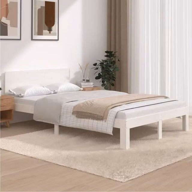 Berkfield Home Small Double Bed Frame in White Solid Pine Wood, W/D/H: 120 x 200 cm