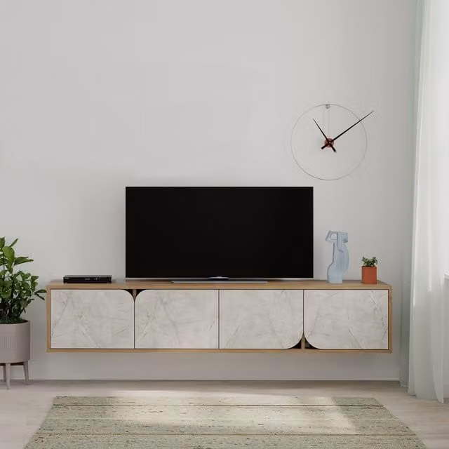 Decortie Spark Modern Wall Mounted TV Unit in Brown and Bronze Wood Effect