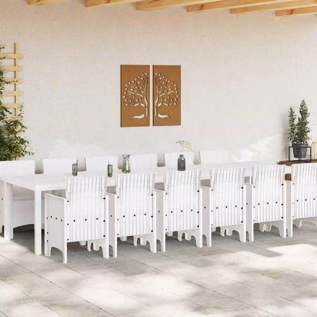 Berkfield Home 13 Piece White Poly Rattan Garden Dining Set with Cushions