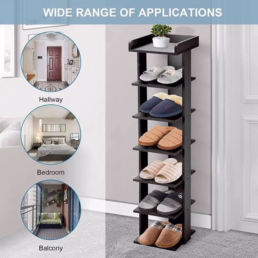 EONLION 7-Tier Black Narrow Wooden Shoe Rack – 4