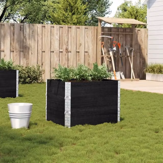 Berkfield Home Garden Black Wooden Raised Bed Planter with Galvanised Steel, W: 80 cm, D: 60 cm