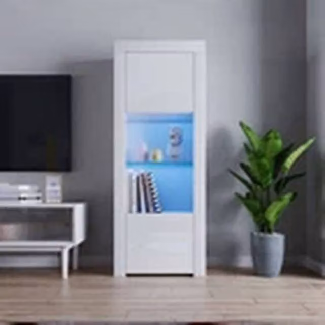 EONLION Modern White High Gloss Sideboard Display Cabinet with Glass Doors and Integrated LED Lighting W/D/H: 160 x 35 x 62 cm – 1