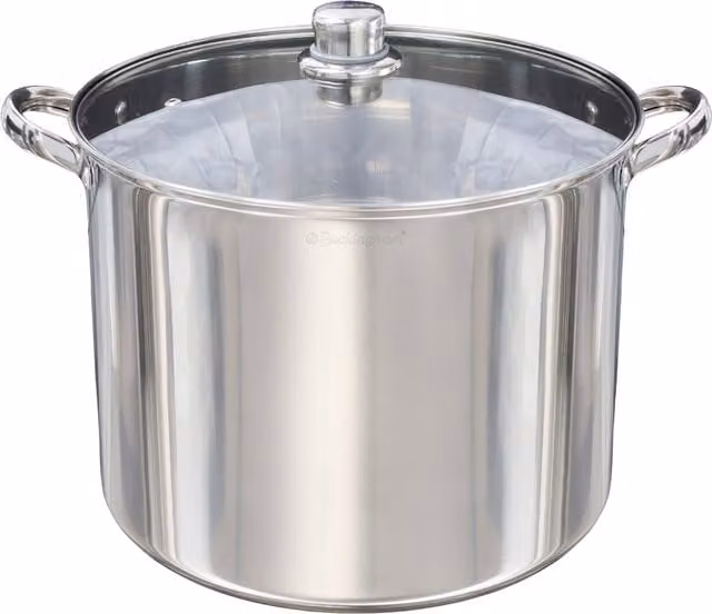 Buckingham Stainless Steel Deep Stock Pot with Glass Lid, Silver, 16.5 Litres, Diameter: 30 cm