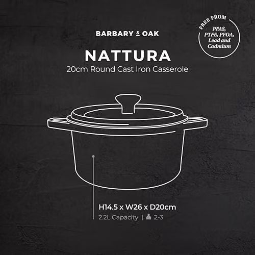 Barbary & Oak Nattura 20cm Round Enamelled Cast Iron Casserole Pot, 2.2L, Cashmere Beige – 10
