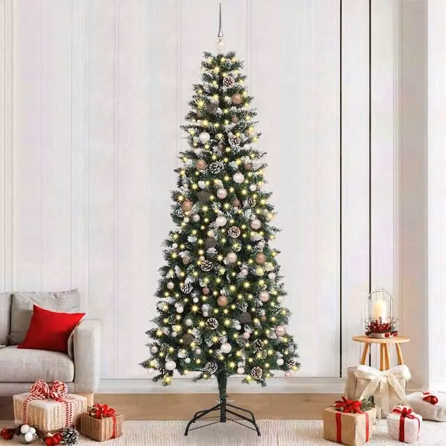 Berkfield Home Artificial Christmas Tree with 300 LEDs, Green, W/D/H: 96 x 96 x 240 cm